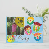 フォトプカスタマイズールパーティー水泳誕生日 招待状 (スタンド正面)