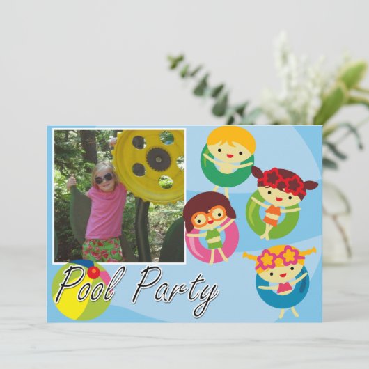 フォトプカスタマイズールパーティー水泳誕生日 招待状 (スタンド正面)