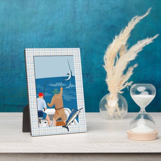 フォトプラーク – 垂直フレーム – Blue Marlin Plaid (側面)