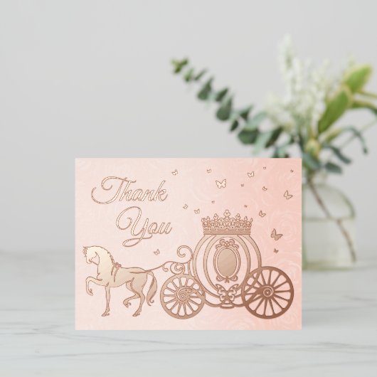 フォトプリンセスキャリッジバラゴールドフォイルサンキュー 箔招待状ポストカード (立ち正面)