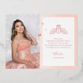 フォトプリンセスキャリッジバラゴールドフォイルサンキュー 箔招待状ポストカード (裏面)