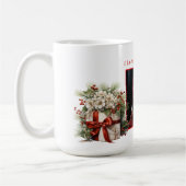 フォトプレゼントサテンリボンパインブランチ コーヒーマグカップ (左)