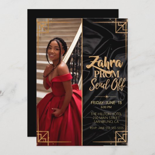 フォトプロムのパーソナライズ卒業エレガント退会 招待状 (正面/裏面)