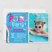 フォトプールパーティーサマーガールバースデーパーティー 招待状 (正面)