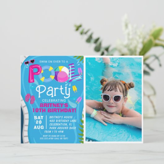 フォトプールパーティーサマーガールバースデーパーティー 招待状 (スタンド正面)