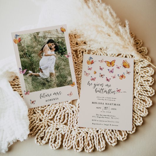 フォトヘイ与えミー蝶ブライダルシャワー 招待状