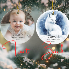 フォトベイビーの最初のクリスマス - かわいいスノーフォックス セラミックオーナメント