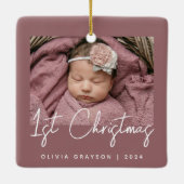 フォトベビーの初めてのクリスマスほこりっぽいバラセラミック セラミックオーナメント (裏面)