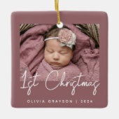フォトベビーの初めてのクリスマスほこりっぽいバラセラミック セラミックオーナメント (正面)