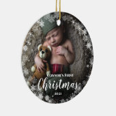 フォトベビーの名前初めてのクリスマススノーフレークフレーム セラミックオーナメント (右)