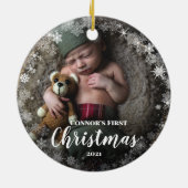 フォトベビーの名前初めてのクリスマススノーフレークフレーム セラミックオーナメント (裏面)