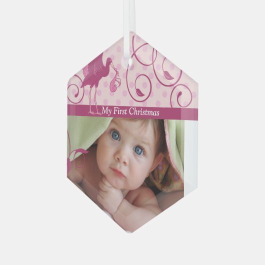 フォトベビーガールティニーティーオーナメント1stクリスマス ガラスオーナメント (正面左)