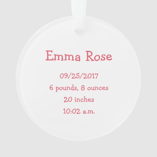 フォトベビーガールピンクベイビー初めてのクリスマス オーナメント (裏面)