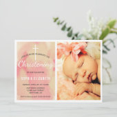 フォトベビーガール《キリスト教》洗礼式や命名式、水彩ピンク 招待状 (スタンド正面)