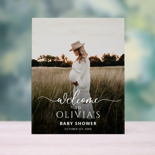 フォトベビーシャワー歓迎サインテンプレートモダン、 アクリルサイン (ニュートラル)