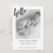 フォトベビーシンプル発表モダンHELLOスクリプト 案内状 (正面/裏面)