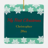 フォトベビーパーソナライズされたの初めてのクリスマス  セラミックオーナメント (裏面)