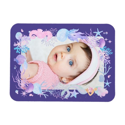 フォトベビーパーソナライズされたガールリトルマーメイドパープル マグネット (横)