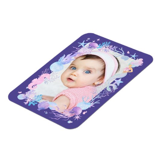 フォトベビーパーソナライズされたガールリトルマーメイドパープル マグネット (左側)