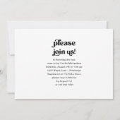 フォトベビーモダンシャワー付きタイポグラフィ 招待状 (裏面)