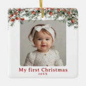 フォトベビー初めてのクリスマスヴィンテージ植物学 セラミックオーナメント (正面)