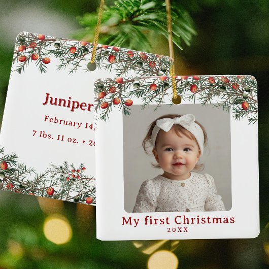 フォトベビー初めてのクリスマスヴィンテージ植物学 セラミックオーナメント