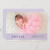 フォトベビー告知イニシャルオーバーレイパープル 案内状 (正面/裏面)