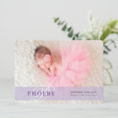 フォトベビー告知イニシャルオーバーレイパープル 案内状 (スタンド正面)