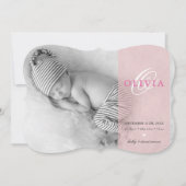 フォトベビー告知イニシャルオーバーレイピンク 案内状 (正面)