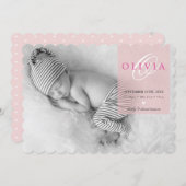 フォトベビー告知イニシャルオーバーレイ赤面ピンク 案内状 (正面/裏面)