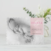 フォトベビー告知イニシャルオーバーレイ赤面ピンク 案内状 (スタンド正面)