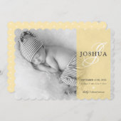 フォトベビー告知イニシャルオーバーレイ黄色 案内状 (正面/裏面)