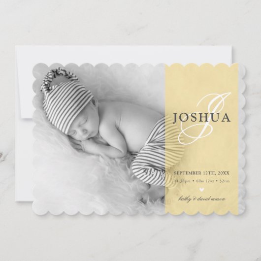 フォトベビー告知イニシャルオーバーレイ黄色 案内状 (正面)
