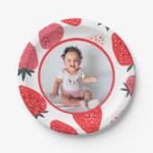 フォトベリーファーストストロベリーバースデーパーティー ペーパープレート (正面)