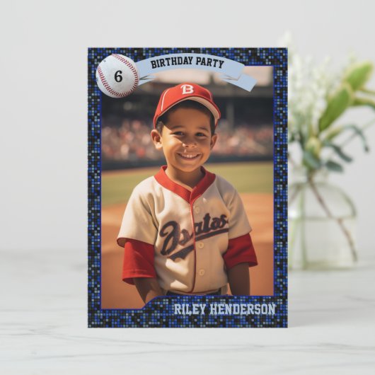 フォトベースボールカード誕生日パーティーへの招待 招待状 (スタンド正面)