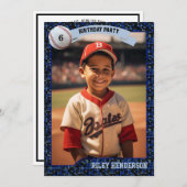 フォトベースボールカード誕生日パーティーへの招待 招待状 (正面/裏面)