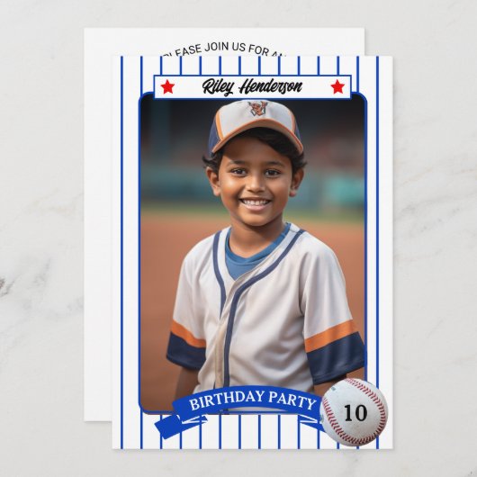 フォトベースボールバースデーパーティーへの招待 招待状 (正面/裏面)