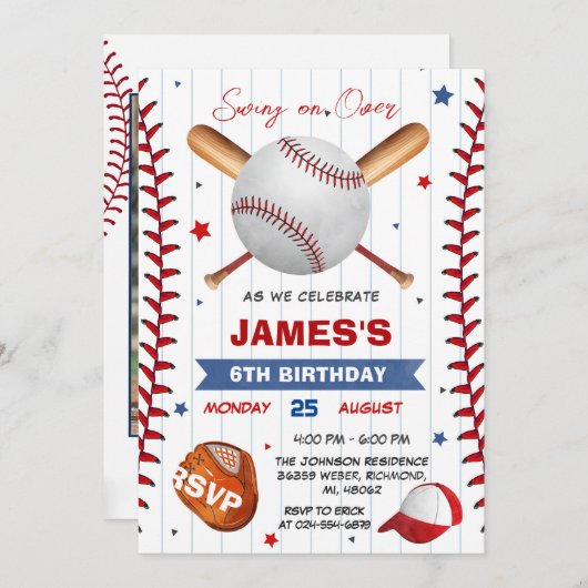 フォトベースボール誕生日招待状 招待状 (正面/裏面)