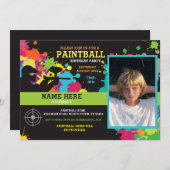 フォトペイントボール誕生日パーティーへの招待 招待状 (正面/裏面)