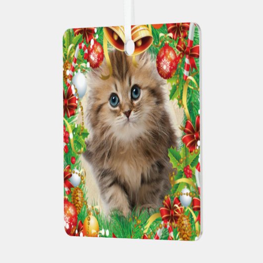 フォトペットクリスマスキャット子猫の名前 メタルオーナメント (正面左)
