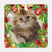 フォトペットクリスマスキャット子猫の名前 メタルオーナメント (正面)