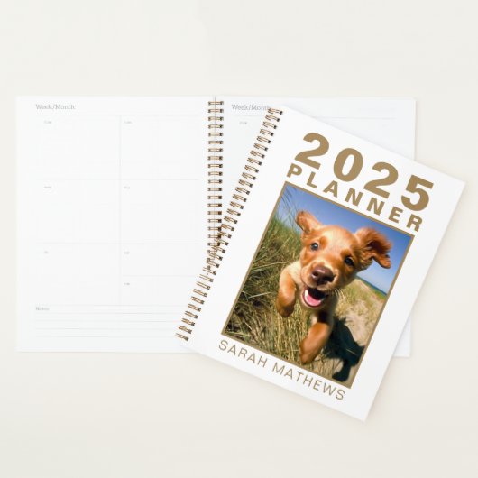 フォトペットドッグ金ゴールドホワイトネームシンプル2025 プランナー手帳 (ディスプレー)