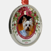フォトペット初めてのクリスマスドッグポインセチアリース メタルオーナメント (右)