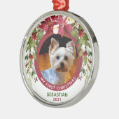 フォトペット初めてのクリスマスドッグポインセチアリース メタルオーナメント (左)