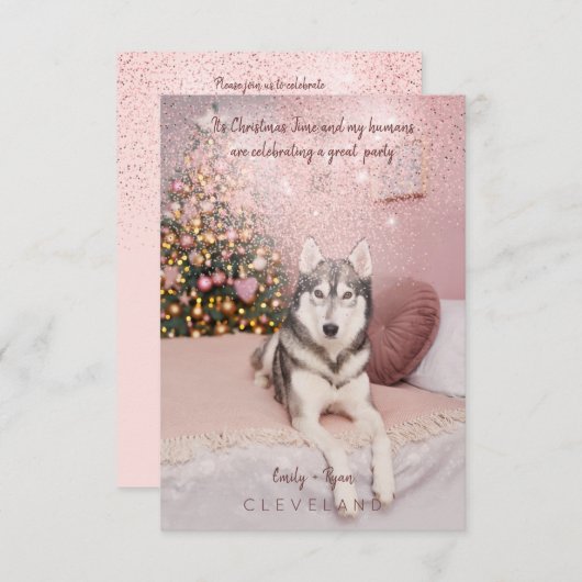 フォトペット洗練されたクリスマスパーティー 招待状 (正面/裏面)