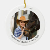 フォトペット2人初めてのクリスマスかわいいミニマル セラミックオーナメント (正面)