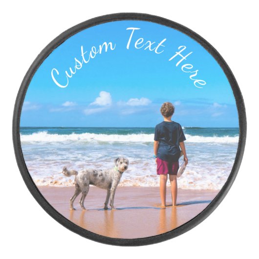 フォトホッケーのパックギフトカスタム文字名 アイスホッケーパック (正面)