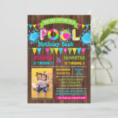 フォトホットピンクプール誕生日バッシュの組み合わせパーティー 招待状 (スタンド正面)