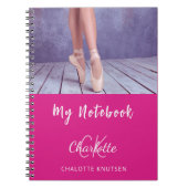 フォトホットピンク白モノグラム名 ノートブック (正面)