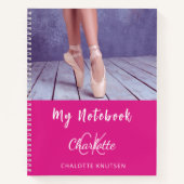 フォトホットピンク白モノグラム名 ノートブック (正面)